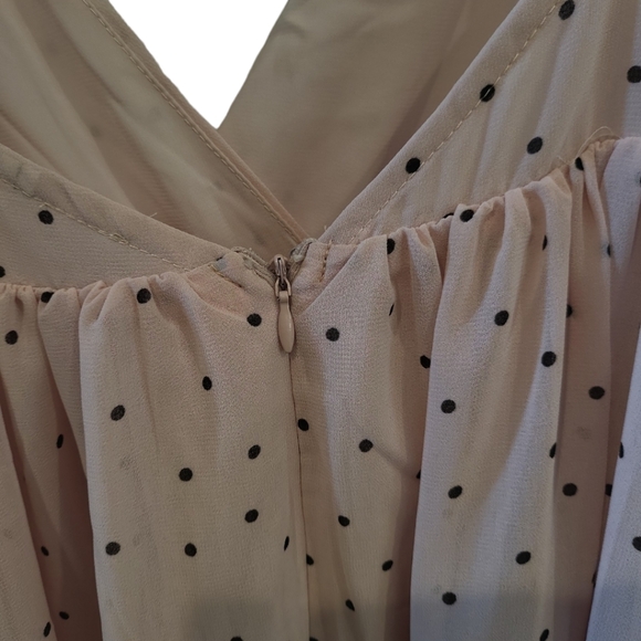 Boutique pink dress black polka dots plunging neckline skirt ruffle - Picture 4 of 6